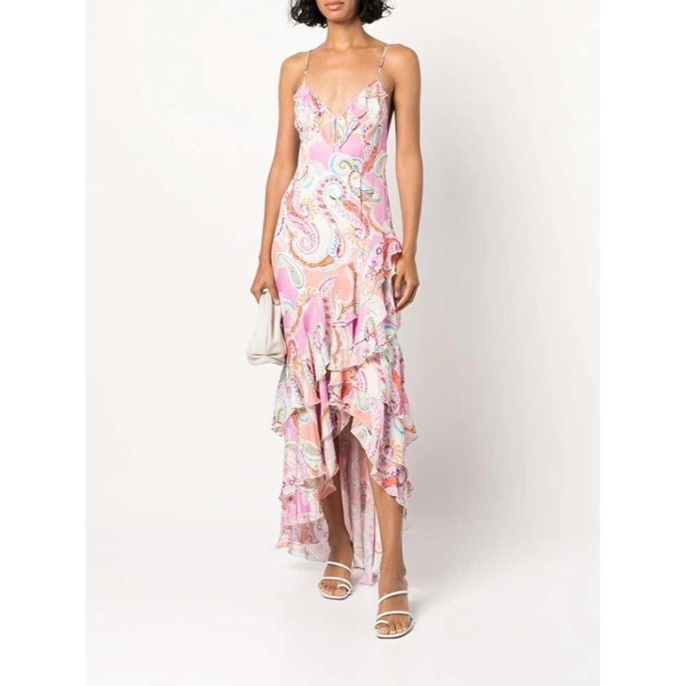 NWT Milly Women's Pink‎ Edra Summer Ruffled Paisley-Print Dress in Pink Size 2